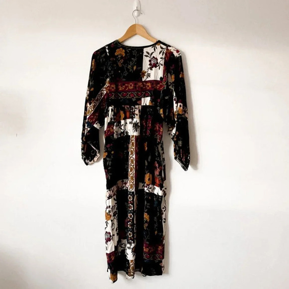 Zara Patchwork Boho  Maxi Dress Floral Print Velvet Trim Size Small - Picture 13 of 15